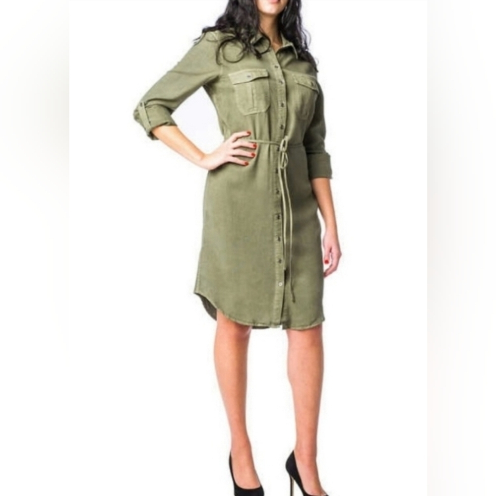 Parasuco Olive Green Button-Up Shirt Dress Size M